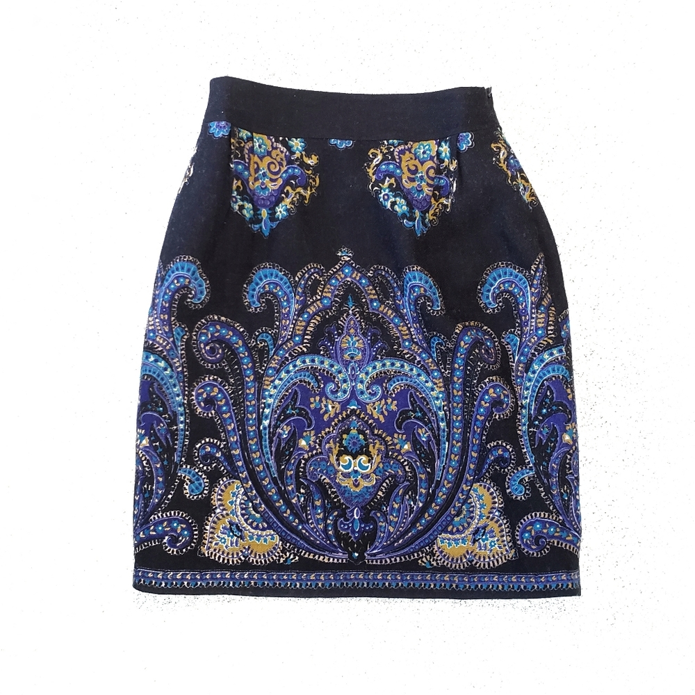 2P Lands End Wool Pencil ALine Paisley Skirt